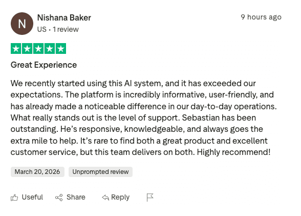 Trustpilot review — Nishana Baker